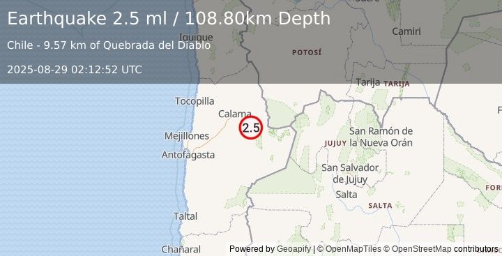Earthquake ANTOFAGASTA, CHILE (2.5 ml) (2025-08-29 02:12:52 UTC)