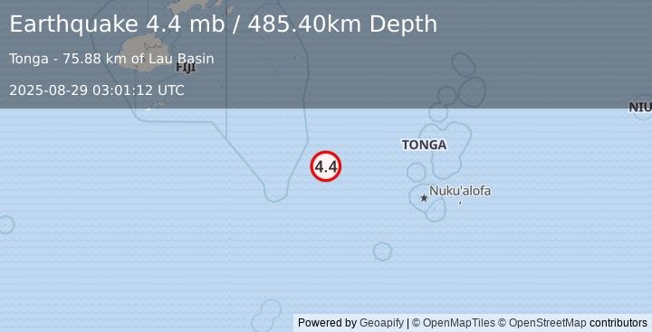 Earthquake FIJI REGION (4.4 mb) (2025-08-29 03:01:12 UTC)
