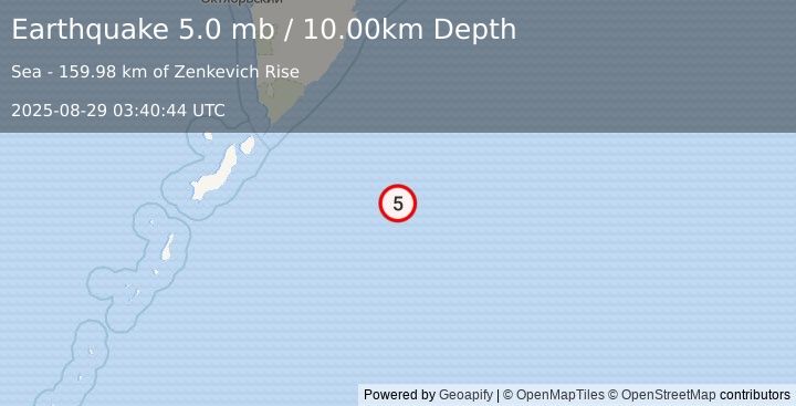 Earthquake EAST OF KURIL ISLANDS (4.7 mb) (2025-08-29 03:40:43 UTC)