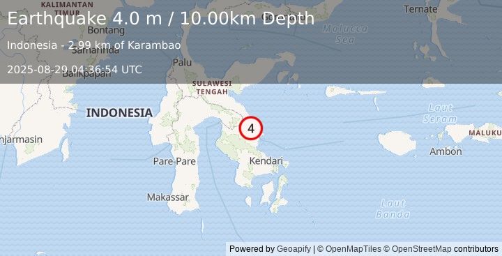 Earthquake SULAWESI, INDONESIA (4.0 m) (2025-08-29 04:36:54 UTC)