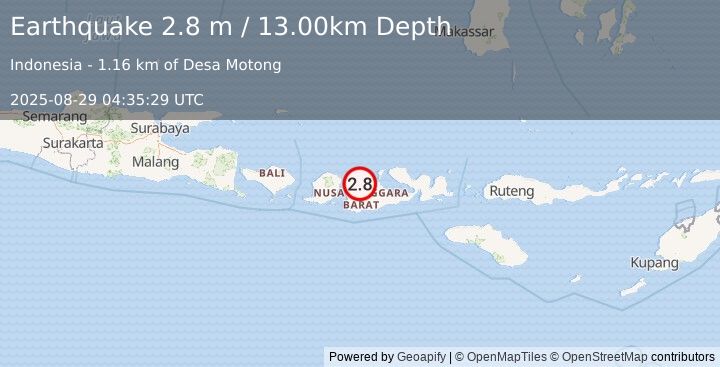 Earthquake SUMBAWA REGION, INDONESIA (2.8 m) (2025-08-29 04:35:29 UTC)