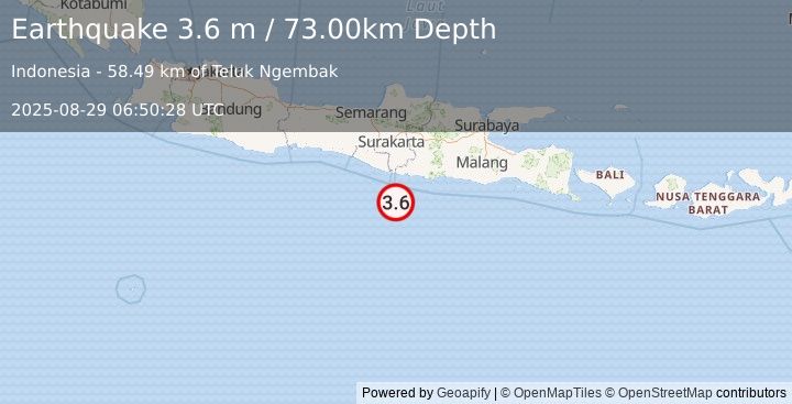 Earthquake JAVA, INDONESIA (3.6 m) (2025-08-29 06:50:28 UTC)