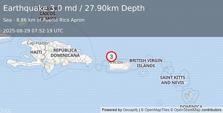 Earthquake PUERTO RICO REGION (3.0 md) (2025-08-29 07:52:19 UTC)