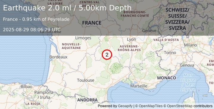Earthquake FRANCE (2.0 ml) (2025-08-29 08:06:29 UTC)