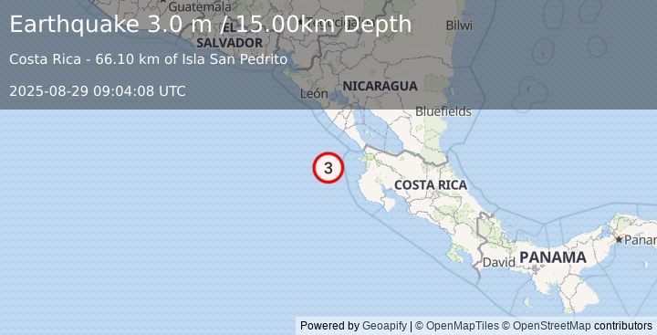 Earthquake OFF COAST OF COSTA RICA (3.0 m) (2025-08-29 09:04:08 UTC)