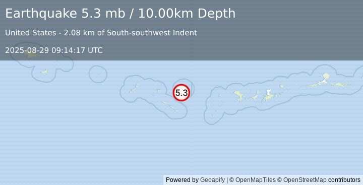 Earthquake RAT ISLANDS, ALEUTIAN ISLANDS (5.3 ml) (2025-08-29 09:14:25 UTC)