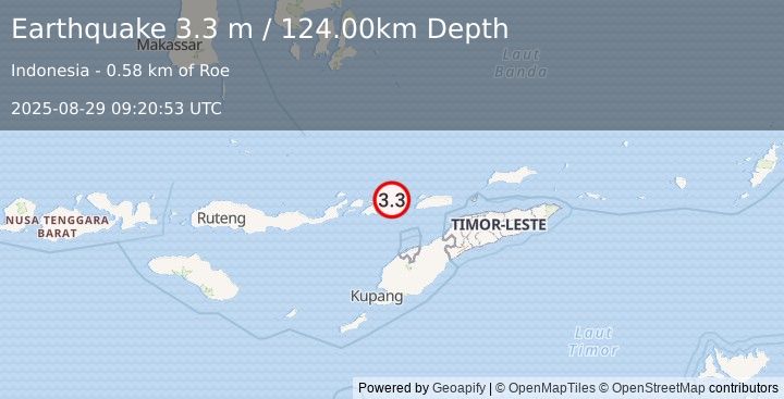 Earthquake FLORES REGION, INDONESIA (3.3 m) (2025-08-29 09:20:53 UTC)