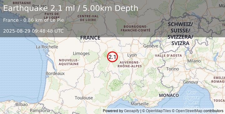Earthquake FRANCE (2.1 ml) (2025-08-29 09:48:48 UTC)