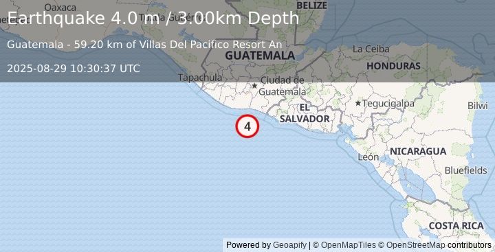 Earthquake OFFSHORE GUATEMALA (4.0 m) (2025-08-29 10:30:37 UTC)