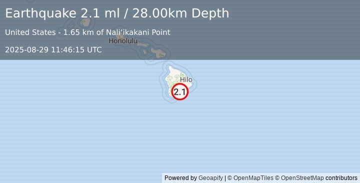 Earthquake ISLAND OF HAWAII, HAWAII (2.1 ml) (2025-08-29 11:46:15 UTC)