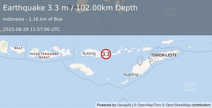 Earthquake FLORES REGION, INDONESIA (3.3 m) (2025-08-29 11:57:06 UTC)