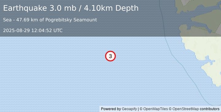 Earthquake SVALBARD REGION (3.4 mb) (2025-08-29 12:04:57 UTC)
