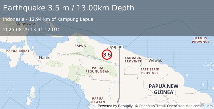 Earthquake PAPUA, INDONESIA (3.5 m) (2025-08-29 13:41:12 UTC)