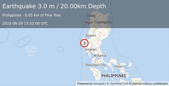 Earthquake LUZON, PHILIPPINES (3.0 m) (2025-08-29 13:52:00 UTC)