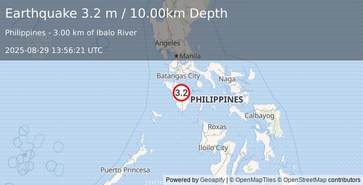 Earthquake MINDORO, PHILIPPINES (3.2 m) (2025-08-29 13:56:21 UTC)