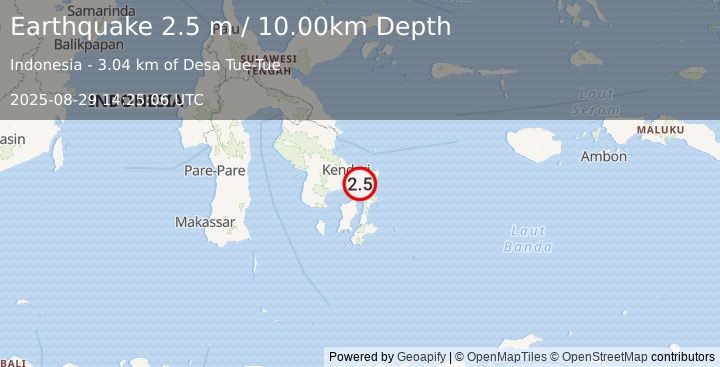 Earthquake SULAWESI, INDONESIA (2.5 m) (2025-08-29 14:25:06 UTC)