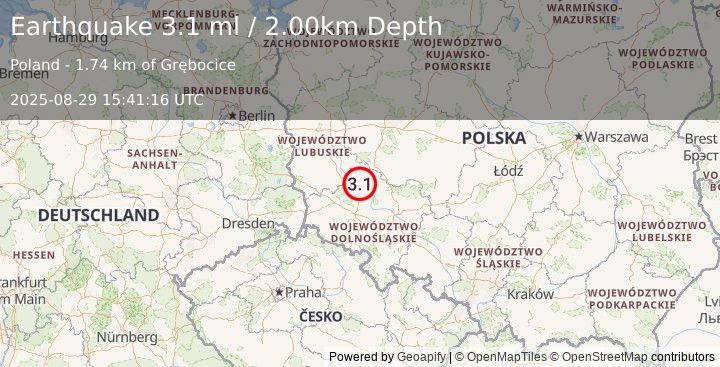 Earthquake POLAND (3.1 ml) (2025-08-29 15:41:16 UTC)