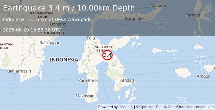 Earthquake SULAWESI, INDONESIA (3.4 m) (2025-08-29 15:53:36 UTC)