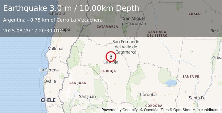 Earthquake LA RIOJA, ARGENTINA (3.0 m) (2025-08-29 17:20:30 UTC)