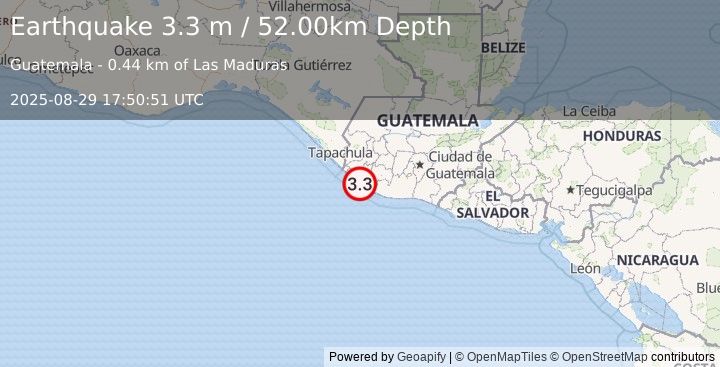 Earthquake GUATEMALA (3.3 m) (2025-08-29 17:50:51 UTC)
