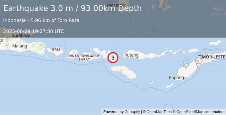 Earthquake FLORES REGION, INDONESIA (3.0 m) (2025-08-29 19:27:30 UTC)