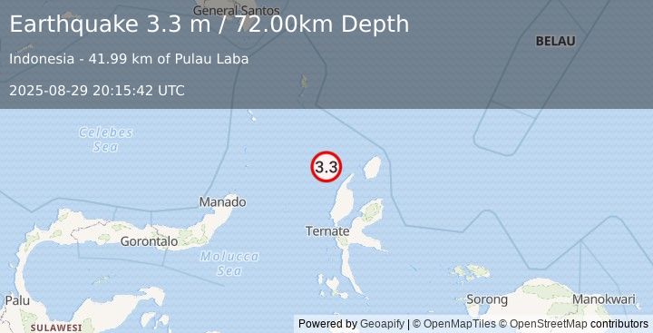 Earthquake MOLUCCA SEA (3.3 m) (2025-08-29 20:15:42 UTC)