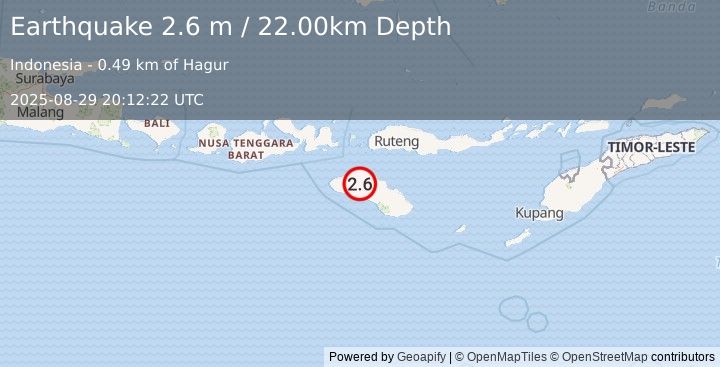 Earthquake SUMBA REGION, INDONESIA (2.6 m) (2025-08-29 20:12:22 UTC)