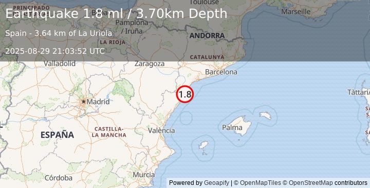 Earthquake SPAIN (1.8 ml) (2025-08-29 21:03:52 UTC)