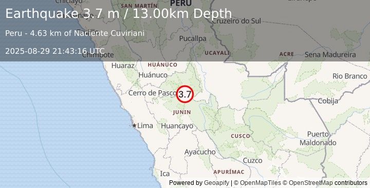 Earthquake CENTRAL PERU (3.7 m) (2025-08-29 21:43:16 UTC)