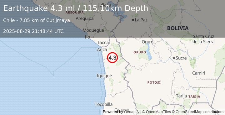 Earthquake TARAPACA, CHILE (4.5 m) (2025-08-29 21:48:44 UTC)