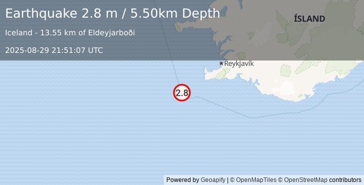 Earthquake ICELAND REGION (2.8 m) (2025-08-29 21:51:07 UTC)