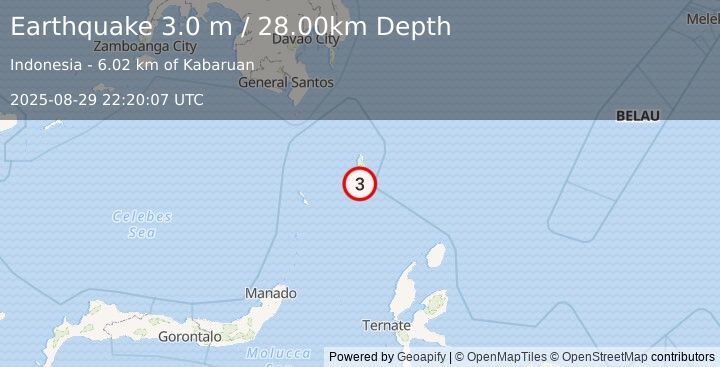 Earthquake KEPULAUAN TALAUD, INDONESIA (3.0 m) (2025-08-29 22:20:07 UTC)