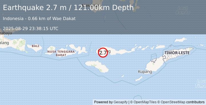 Earthquake FLORES REGION, INDONESIA (2.7 m) (2025-08-29 23:38:15 UTC)