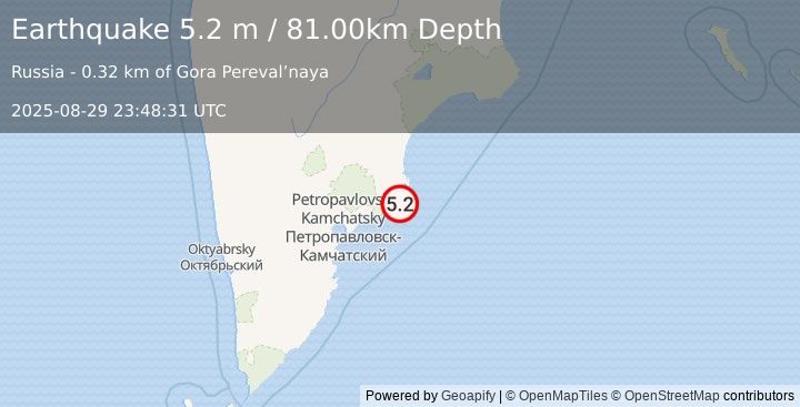 Earthquake NEAR EAST COAST OF KAMCHATKA (5.0 mw) (2025-08-29 23:48:30 UTC)