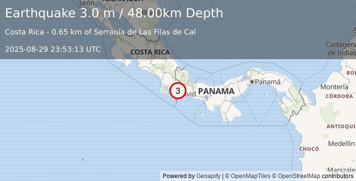 Earthquake PANAMA-COSTA RICA BORDER REGION (3.0 m) (2025-08-29 23:53:13 UTC)