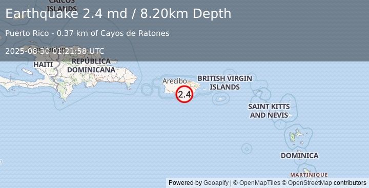 Earthquake PUERTO RICO REGION (2.4 md) (2025-08-30 01:21:58 UTC)
