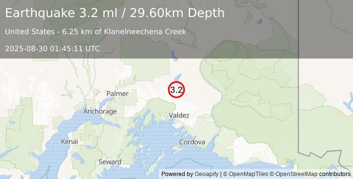 Earthquake SOUTHERN ALASKA (3.2 ml) (2025-08-30 01:45:11 UTC)
