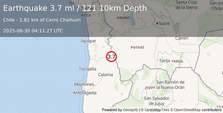 Earthquake ANTOFAGASTA, CHILE (3.7 ml) (2025-08-30 04:11:27 UTC)