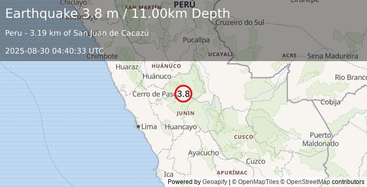 Earthquake CENTRAL PERU (3.8 m) (2025-08-30 04:40:33 UTC)