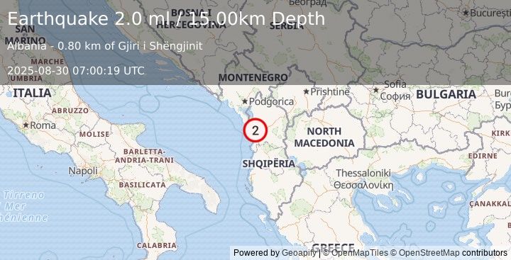 Earthquake ADRIATIC SEA (2.0 ml) (2025-08-30 07:00:19 UTC)