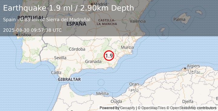 Earthquake SPAIN (1.9 ml) (2025-08-30 09:57:38 UTC)