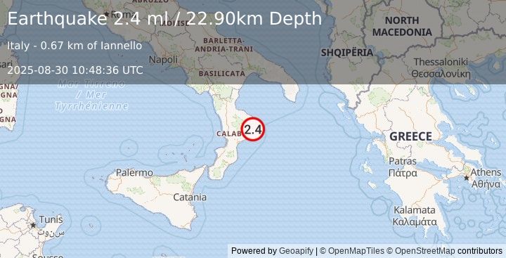 Earthquake SOUTHERN ITALY (2.4 ml) (2025-08-30 10:48:36 UTC)