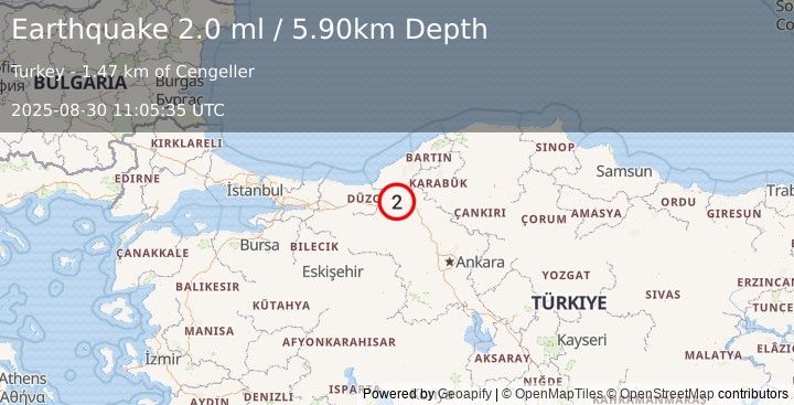 Earthquake WESTERN TURKEY (2.0 ml) (2025-08-30 11:05:35 UTC)