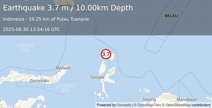 Earthquake HALMAHERA, INDONESIA (3.7 m) (2025-08-30 13:54:16 UTC)