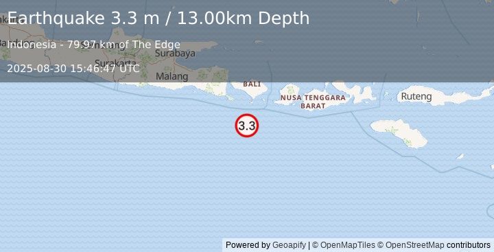 Earthquake SOUTH OF BALI, INDONESIA (3.3 m) (2025-08-30 15:46:47 UTC)