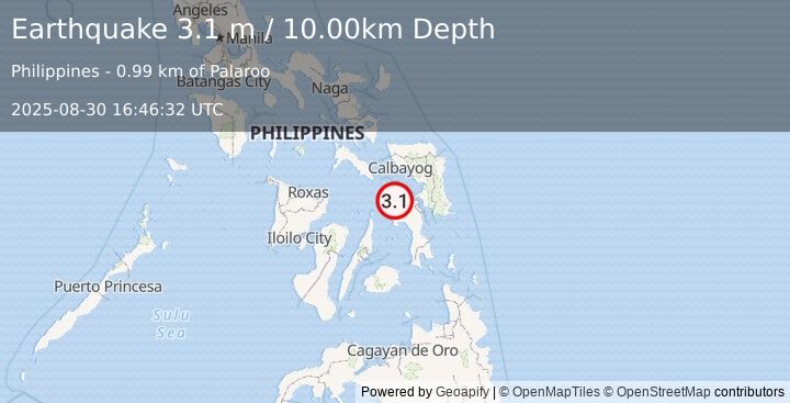 Earthquake LEYTE, PHILIPPINES (3.1 m) (2025-08-30 16:46:32 UTC)