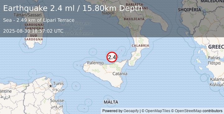 Earthquake SICILY, ITALY (2.4 ml) (2025-08-30 18:57:02 UTC)