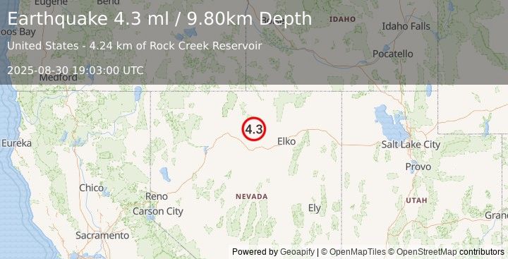 Earthquake NEVADA (4.3 ml) (2025-08-30 19:03:00 UTC)