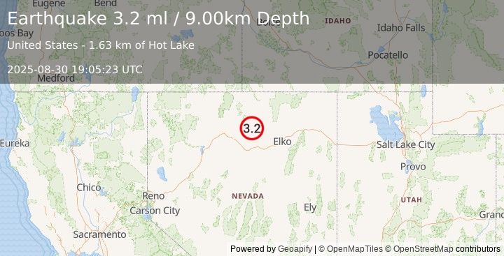 Earthquake NEVADA (3.2 ml) (2025-08-30 19:05:23 UTC)