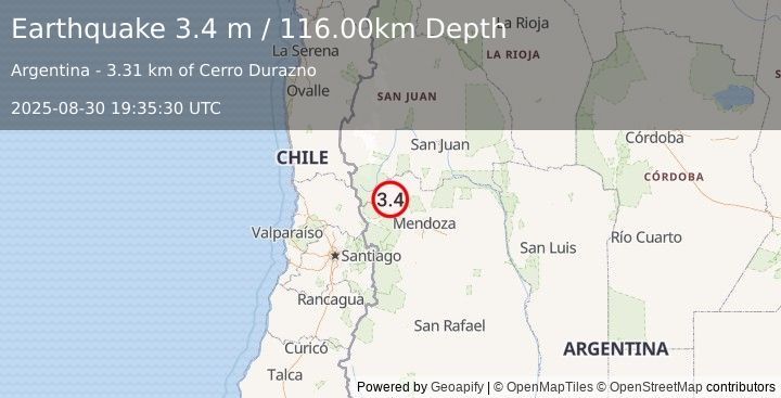Earthquake MENDOZA, ARGENTINA (3.0 m) (2025-08-30 19:35:35 UTC)
